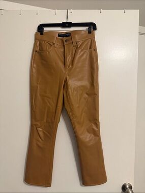 Veronica Beard Cognac Faux Leather Straight-Leg Pants